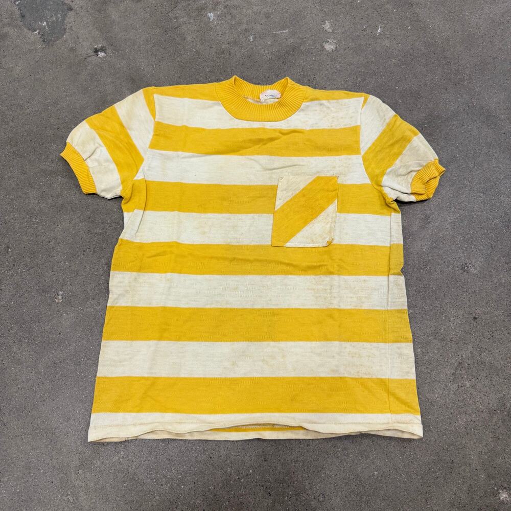 Vintage 60s 70s Striped Pocket T Shirt Yellow Women's Large Crewneck